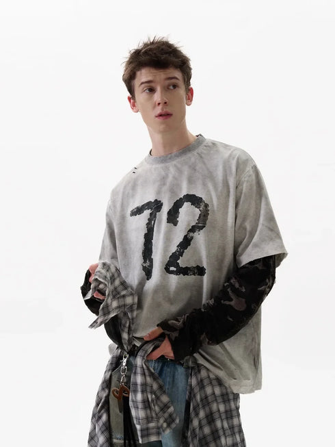 Wasteland Fake Two-piece Splicing Camouflage Long-sleeved T-shirt